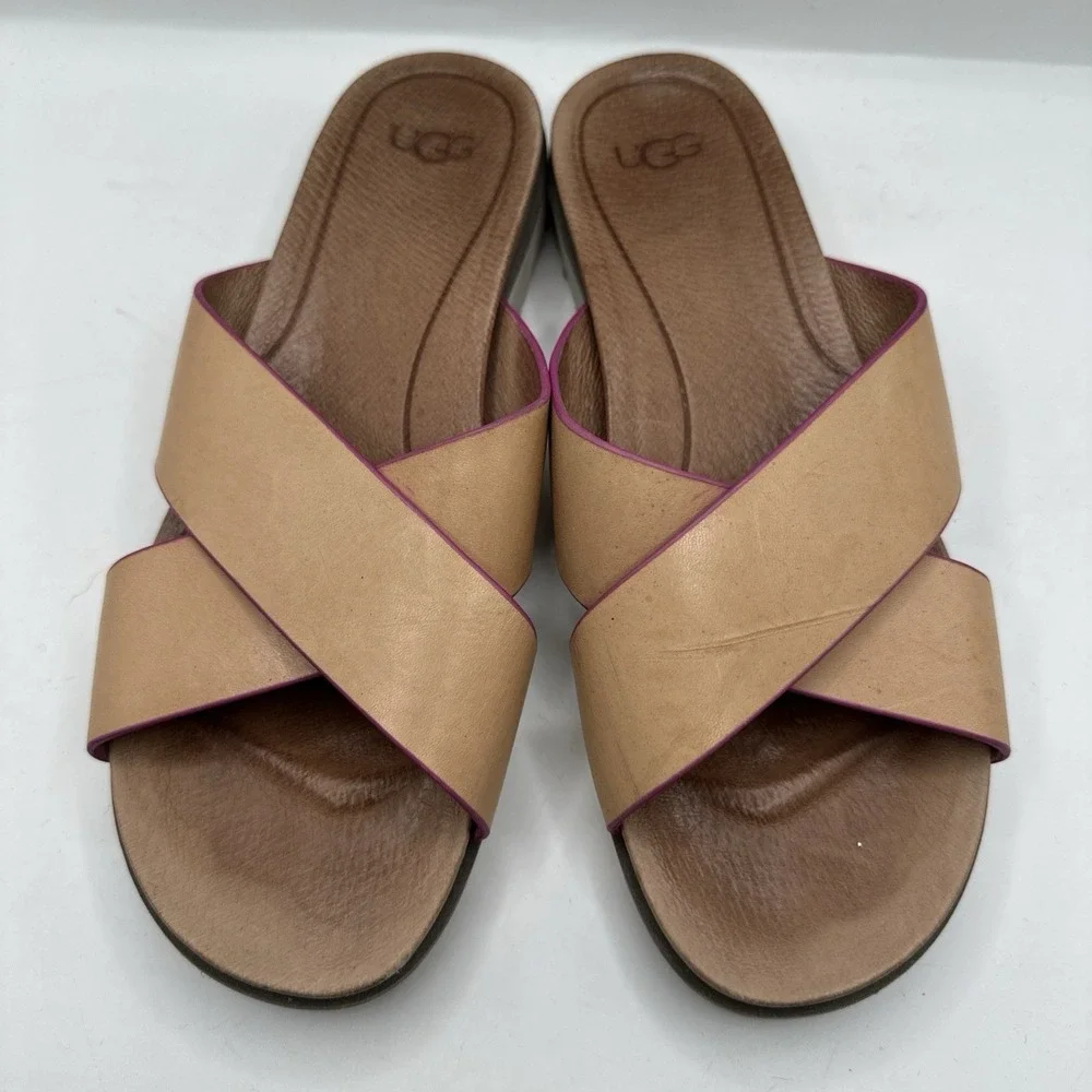 UGG Sandals Womens 8.5 Crisscross Slide Flats‎ Comfort 1016191 Brown Slip On